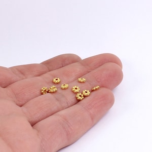 50 x Daisy Spacer Beads, 4mm, Gold Tone Plated Alloy, by Jewellery Making Supplies London ( JMSLondonCo )