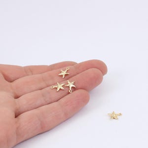 2/4/8/16 x Teeny Tiny Starfish Charms, 14K Gold Plated Brass, 10mm x 8mm, by Jewellery Making Supplies London ( JMSLondonCo )
