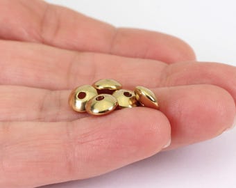 20 x Oblate Raw Solid Polished Brass Beads, 8mm x 4mm, by Jewellery Making Supplies London ( JMSLondonCo )