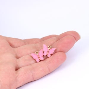 4/8 x Bubblegum Pink Acrylic Butterfly Charms, 15mm x 13mm Gold Plated Pieces, by Jewellery Making Supplies London ( JMSLondonCo )