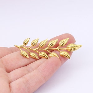 5/10 x Laurel Leaf Stampings, Long Multi Leaf Embellishments, Gold Plated Brass, by Jewellery Making Supplies London ( JMSLondonCo )