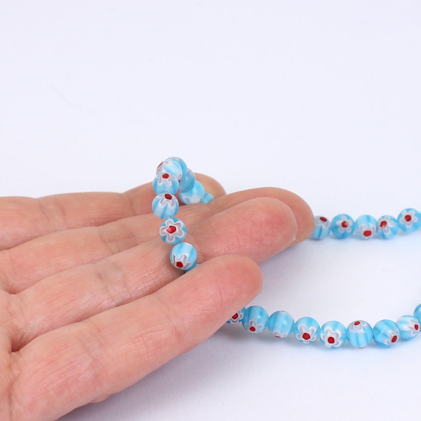 6mm Millefiori Round Glass Floral Beads, Approx 65 Beads, by JMSLondonCo ( Jewellery Making Supplies London )