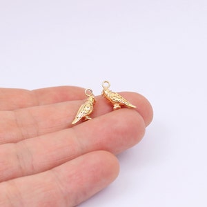 2/4/8 x Parrot Charms, Tiny Gold Plated Tropical Bird Charms, 16mm x 5mm, by Jewellery Making Supplies London ( JMSLondonCo )