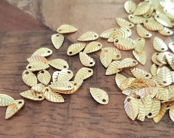 50/100/200/400 x Tiny Leaf Charms, Gold Tone Plated Brass, 7mm x 4mm, Finely Detailed, by Jewellery Making Supplies London ( JMSLondonCo )