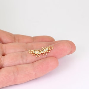 1/2/4 x Tiny Ant Charm, Gold Plated Brass Bezel Set Cubic Zirconia Insect Charms, 13mm x 10mm, by JMSLondonCo.