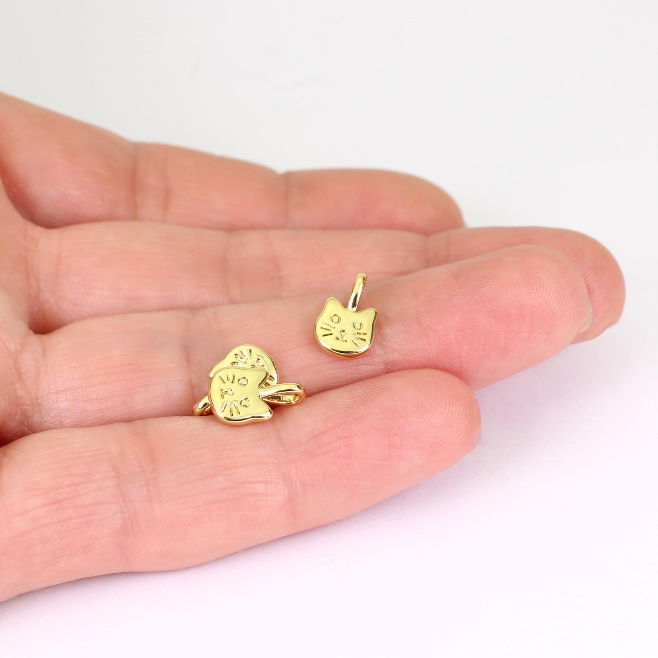 1/2 x 小さな猫の顔チャーム、14Kゴールドメッキ真鍮、Jewellery
