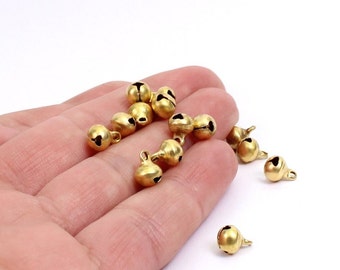 25/50 x Tiny Chiming Bohemian Bell Charms, 8mm x 7mm Raw Brass, by Jewellery Making Supplies London ( JMSLondonCo ).