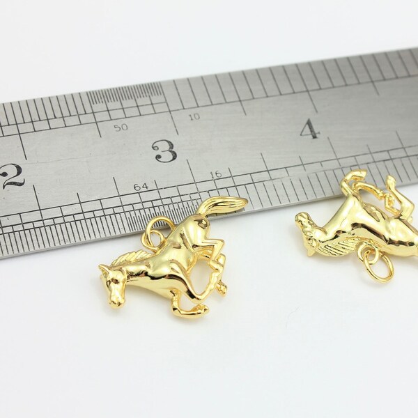 1/2 x Gold Plated Solid Brass Horse Pendant with Jump Ring, by Jewellery Making Supplies London ( JMSLondonCo )