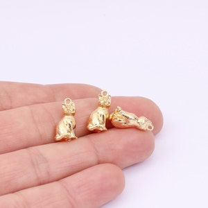1/2/4 x Tiny Gold Plated Cat Charms, 18K Gold Plated Brass, 14mm x 9mm, by Jewellery Making Supplies London ( JMSLondonCo )