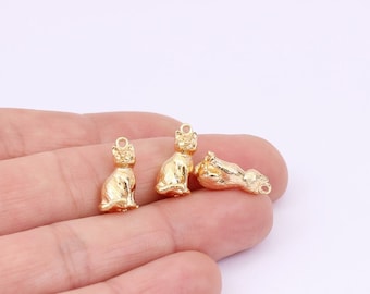 1/2 x 小さな猫の顔チャーム、14Kゴールドメッキ真鍮、Jewellery