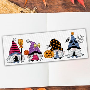 Halloween cross stitch bookmark pattern, Cute Gnomes Pattern Fall Autumn - Instant Download PDF