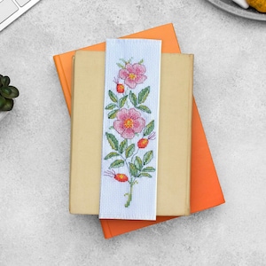 Cross Stitch Bookmark Pattern, Wild Rose, Dog Rose, Flower Floral, Instant download PDF image 1