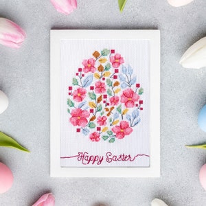 Easter Floral Egg, Spring Pink Flowers, Cross Stitch Pattern - Instant download PDF