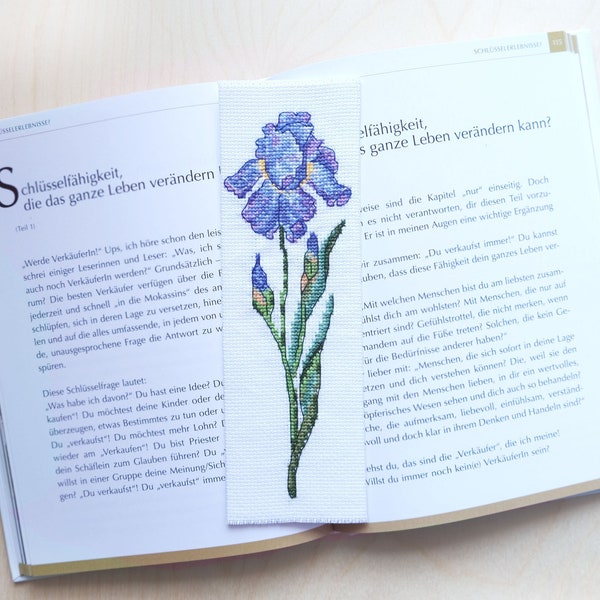 Cross stitch bookmark pattern, Floral Iris Flower - Instant Download PDF