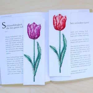 2 Bookmark Cross Stitch Patterns, Tulip Pattern, Floral Pink Purple Tulips Flowers, Instant Download PDF