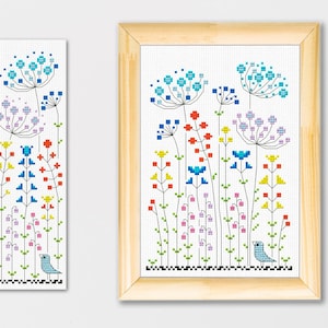 Blumenwiese Kreuzstich Muster: Lesezeichen & Bild (PDF Download)