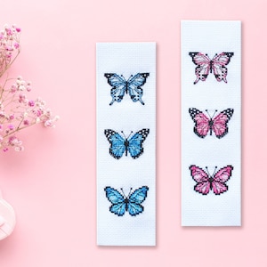 2 segnalibri schemi punto croce, farfalle blu rosa farfalla, download immediato PDF