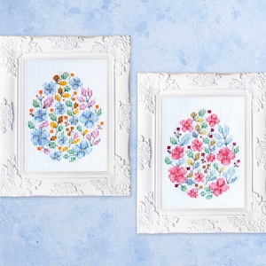 2 Easter Eggs Cross Stitch Patterns, Spring Flowers Floral Egg - Instant download PDF