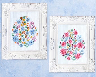 2 Easter Eggs Cross Stitch Patterns, Spring Flowers Floral Egg - Instant download PDF