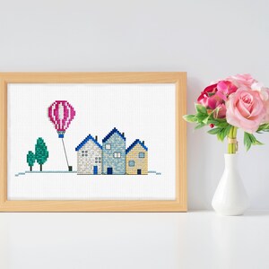 Houses, Baloon Cross Stitch Pattern - Instant Download PDF