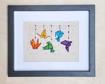 Origami Cranes, Paper Birds cross stitch pattern - Diversity Cross stitch pattern - instant download PDF