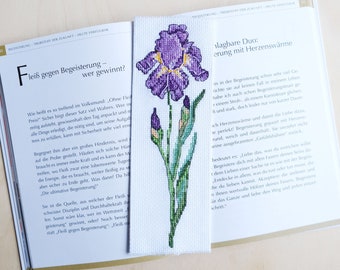 Cross stitch bookmark pattern, Floral Iris Violet Flower - Instant Download PDF