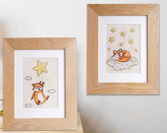 2 Fox Cross Stitch Patterns, Cute Baby Animals, Nursery, Instant download PDF