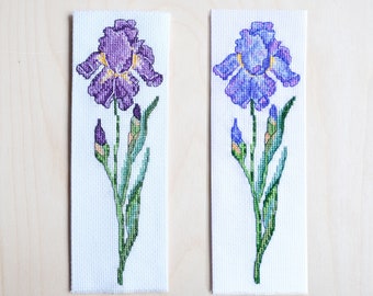 2 Cross Stitch Bookmark Patterns, Iris Flower Violet Blue Flower - Instant Download PDF