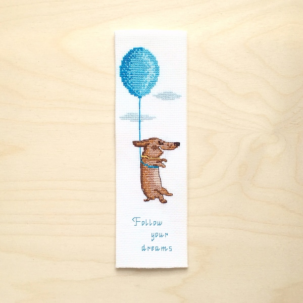 Cross stitch bookmark pattern Dachshund dog custom text - Instant download PDF