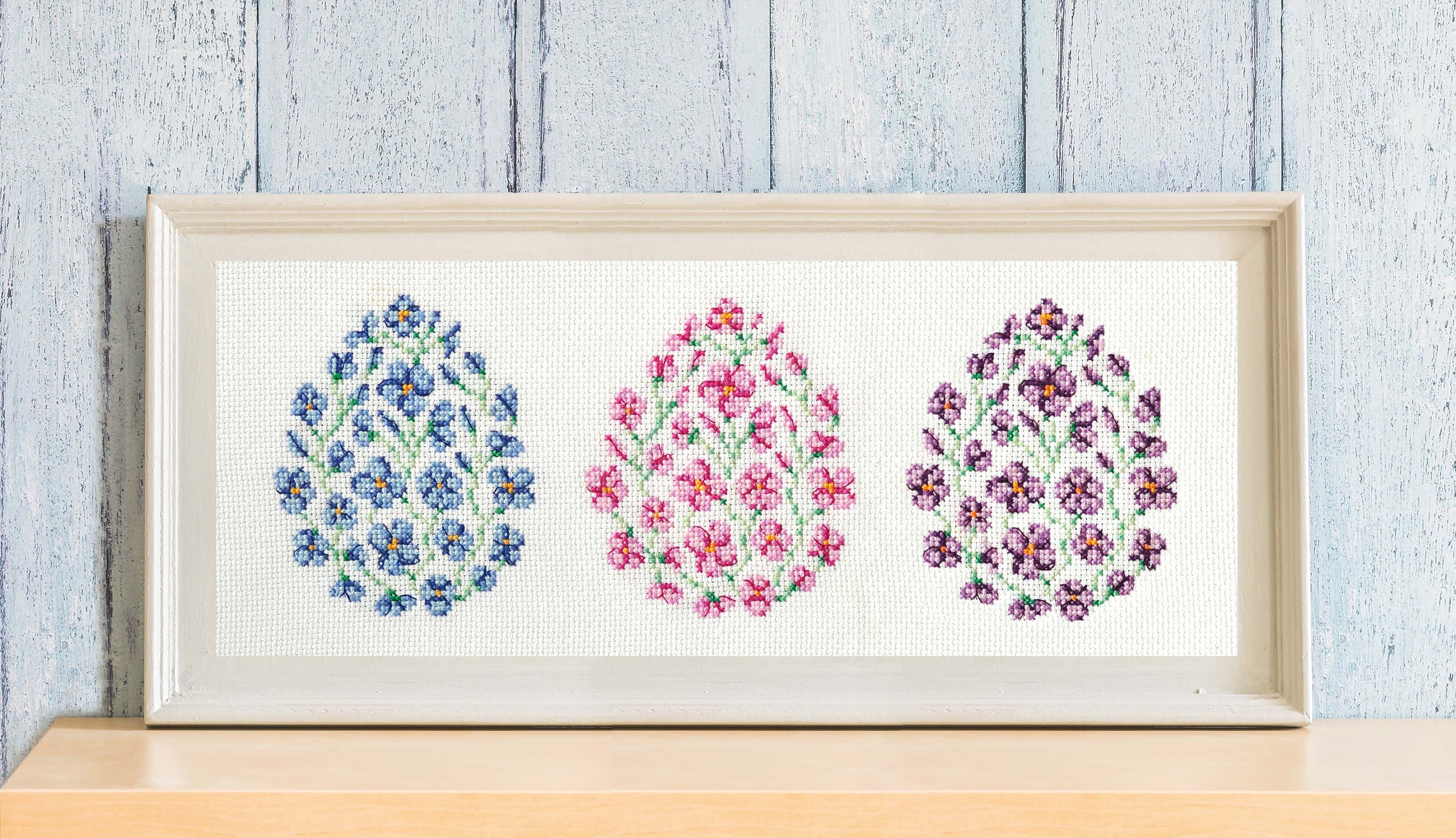 3 Easter Eggs Cross Stitch Patterns, Spring Flowers Floral - Instant ...