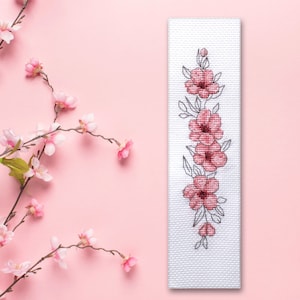 Cross Stitch Pattern Bookmark Cherry blossom Cherry flower Sakura Instant download PDF image 1