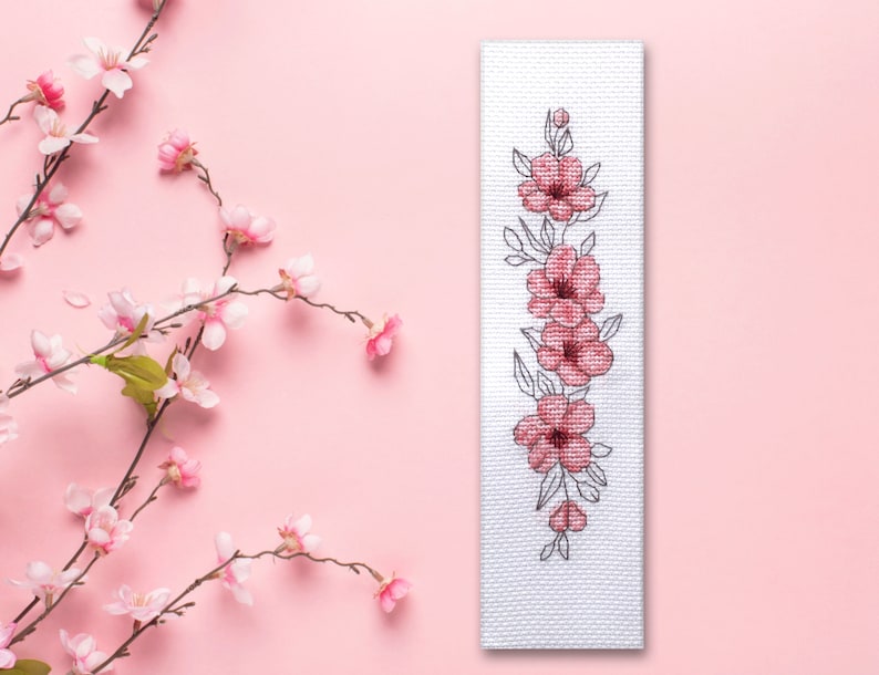Cross Stitch Pattern Bookmark Cherry blossom Cherry flower Sakura Instant download PDF image 1