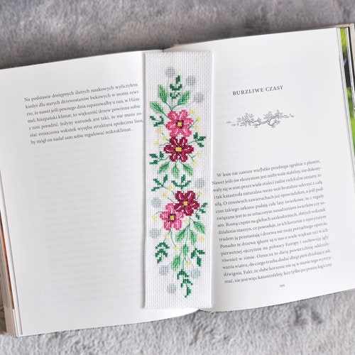 Cross Stitch Pattern Bookmark Floral Rose Flowers Instant Etsy
