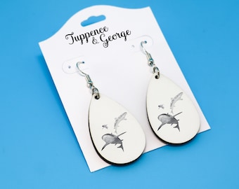 Boucles d'oreilles requins sous la mer 6 cm en bois forme de larme