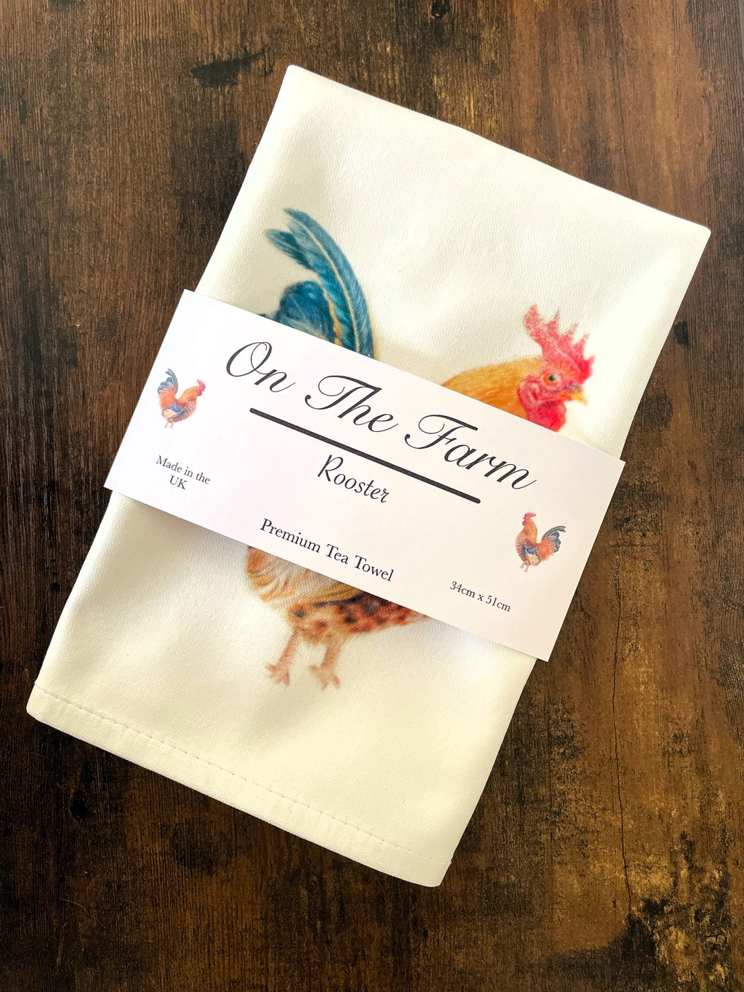 On the Farm White Cotton Tea Towel Rooster Cockerel Design Etsy UK