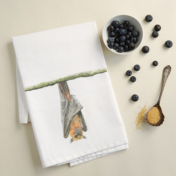 British Wildlife White Cotton Tea towel - Bat design teatowel 34 x 51 cm from From Original Artwork