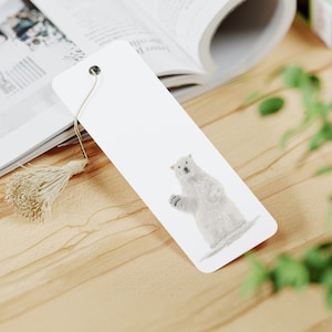 Artic Wildlife - Polar Bear design  12cm x 3.2cm Aluminium Bookmark with Colourful Tassel from Original Artwork Personalise