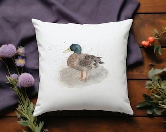 Coussin carré de canard aquarelle de la faune britannique de 40 cm