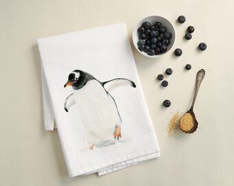 Artic Wildlife White Geschirrtuch aus Baumwolle - Pinguin Design Geschirrtuch 34 x 51 cm aus Original Kunstwerk