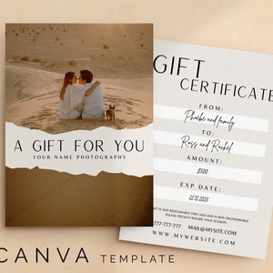 Photography Gift Certificate, Canva Template, Session Coupon, Gift Voucher, Photography Personalized Template, Printable Gift Card image 1