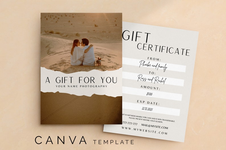 Photography Gift Certificate, Canva Template, Session Coupon, Gift Voucher, Photography Personalized Template, Printable Gift Card image 1