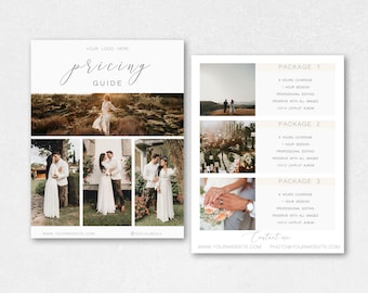 Photography Price List, Wedding Pricing Guide, Editable and Printable, Pricing Guide for Photographers, Sell Sheet Template, Premium PSD