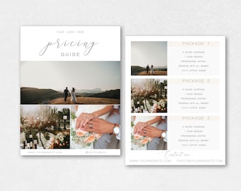 Photography Price List, Wedding Pricing Guide, Wedding Price Sheet, Pricing Guide for Photographers, Sell Sheet Template, Premium PSD