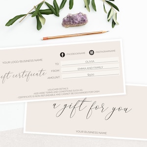 Geschenk-Zertifikat-Vorlage 8,5 "x3,5", Gutschein, Geschenk-Karte Vorlage, druckbare Photoshop PSD PDF
