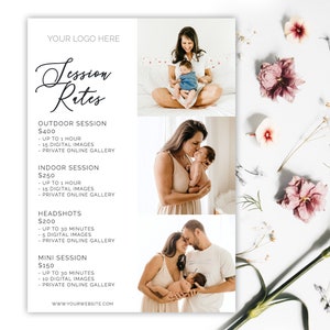Photography Pricing PDF Template, Photography Price List, Photography Price Sheet, Photoshop Template, Pricing Guide Session Rates