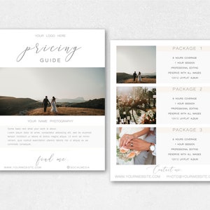 Photography Price List, Wedding Pricing Guide, Wedding Price Sheet, Pricing Guide for Photographers, Sell Sheet Template, Premium PSD