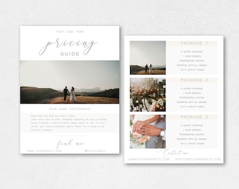 Photography Price List, Wedding Pricing Guide, Wedding Price Sheet, Pricing Guide for Photographers, Sell Sheet Template, Premium PSD