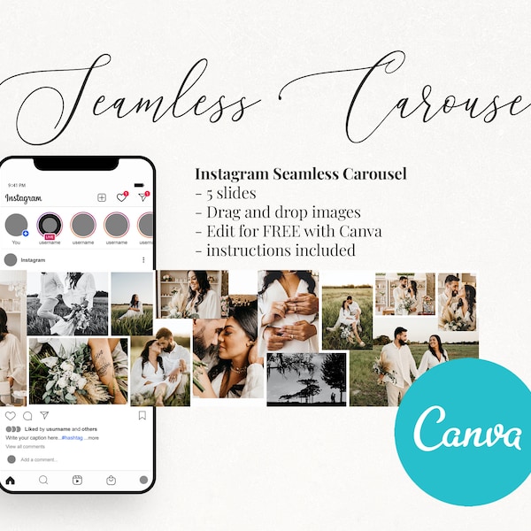 Instagram carousel, Canva Instagram Template, Seamless Carousel, Instagram Puzzle, Slide Post