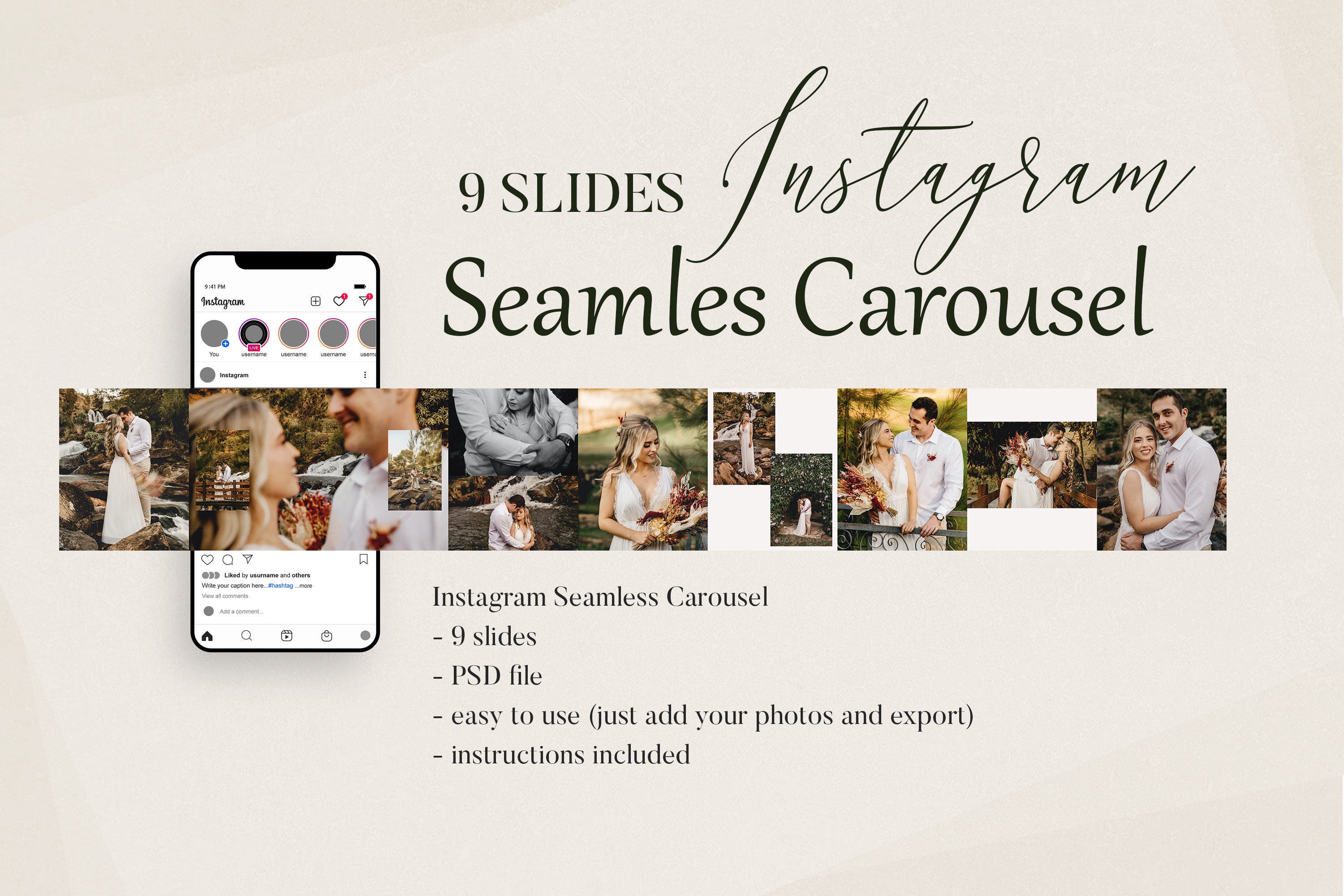 Instagram Carousel Template, Instagram Post 9 Slides Collage Instagram Carousel Template, Instagram Post 9 Slides Collage