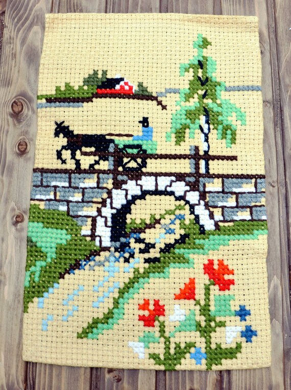 Vintage Swedish hand made wall hanging embroidery Rustic Etsy